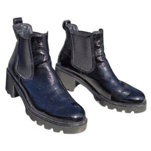 Paul Green Jada Sz 9 US UK 6.5 Lug Sole Chelsea Boot CRINKLED PATENT BLACK